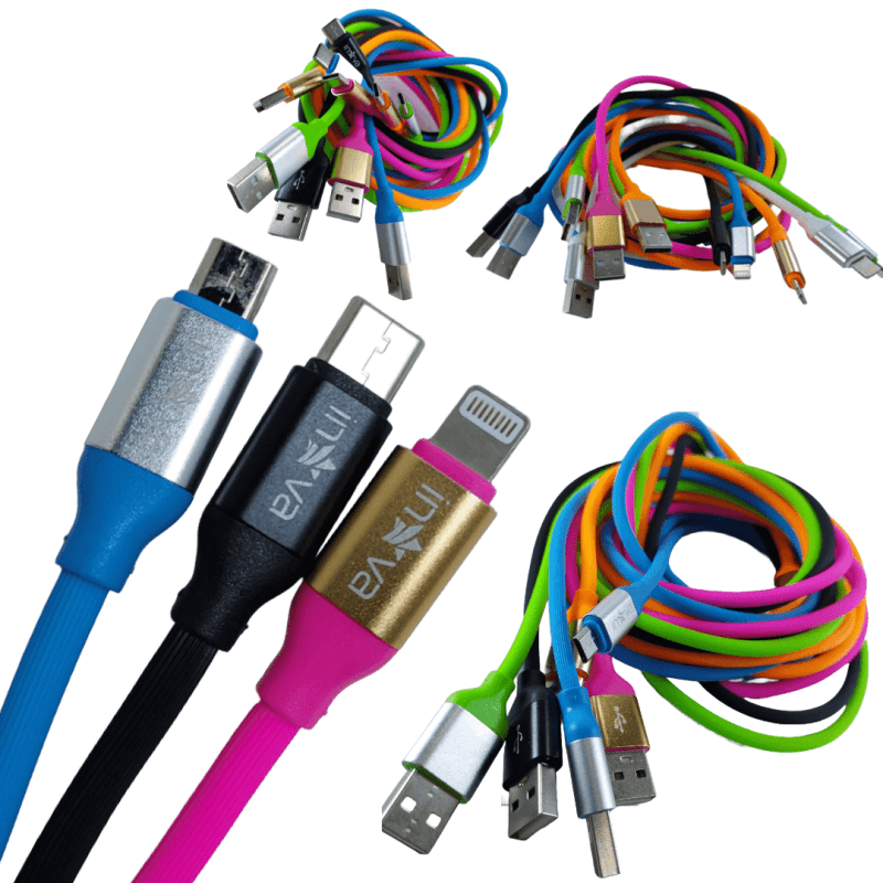 CABO TURBO EMBORRACHADO PARA CELULAR V8/TIPO-C/ LIGHTINING COLORIDO RESISTENTE